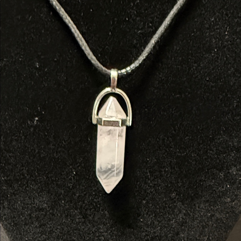 Silver and Black Crystal Point Necklace - Picture 2 of 2